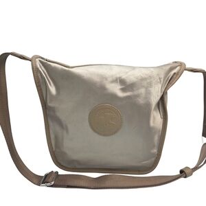 Hunting World Beige Satin Crossbody Shoulder Bag Rhino Logo Adjustable Strap